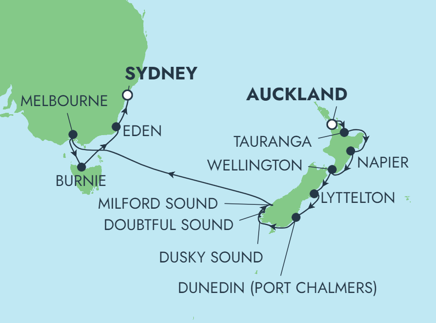 Reiseverlauf der Norwegian Spirit Australien-Neuseeland