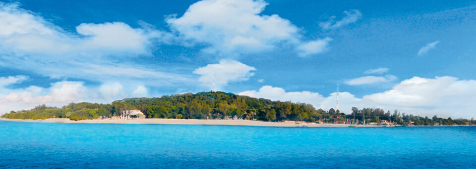 Gili Trawangan Hotel Vila Ombak Außenansicht vom Wasser