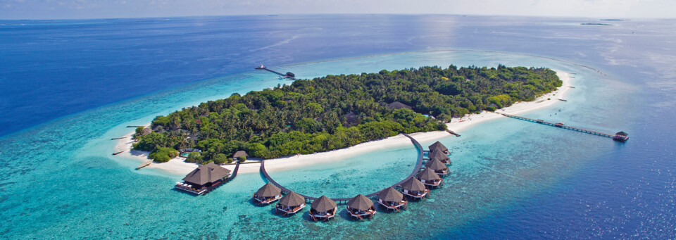 Außenansicht des Adaaran Select Meedhupparu & Prestige Water Villas im Raa Atoll