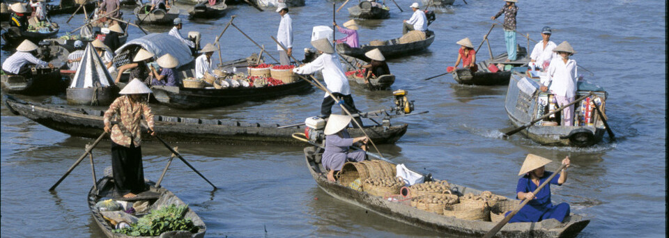 Schwimmender Markt im Mekong Delta