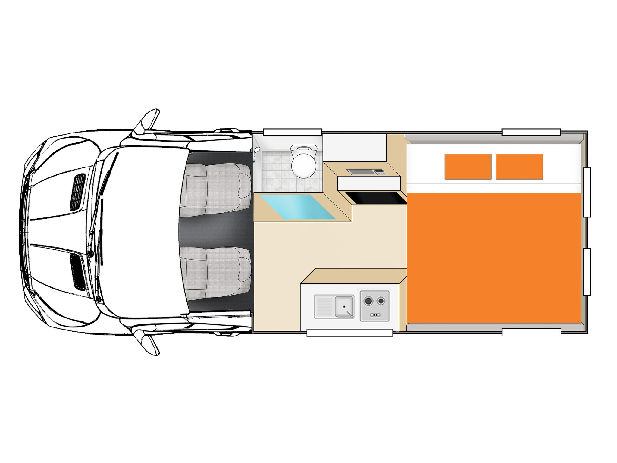 Aufteilung des Apollo Euro Camper bei  Nacht