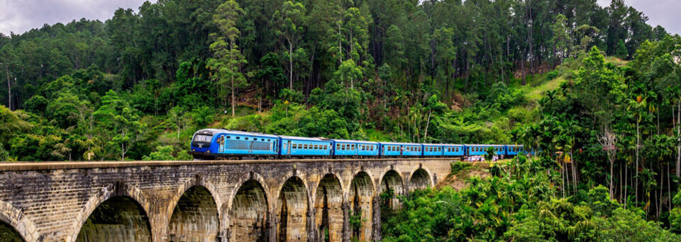 Zug auf Nine Arches Bridge auf Sri Lanka