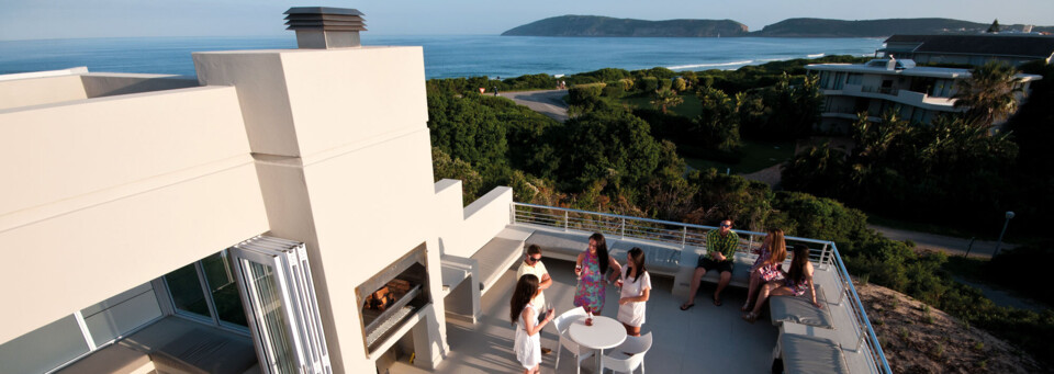 Terrasse der The Robberg Beach Lodge in Plettenberg Bay