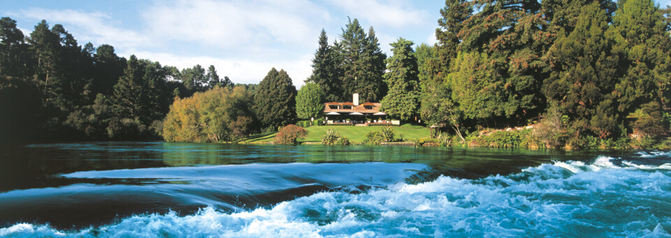 Huka Lodge Taupo am Ufer des Waikato Rivers