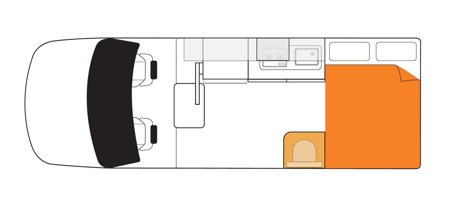 Floorplan bei Tag und Nacht des Britz Hi-Top