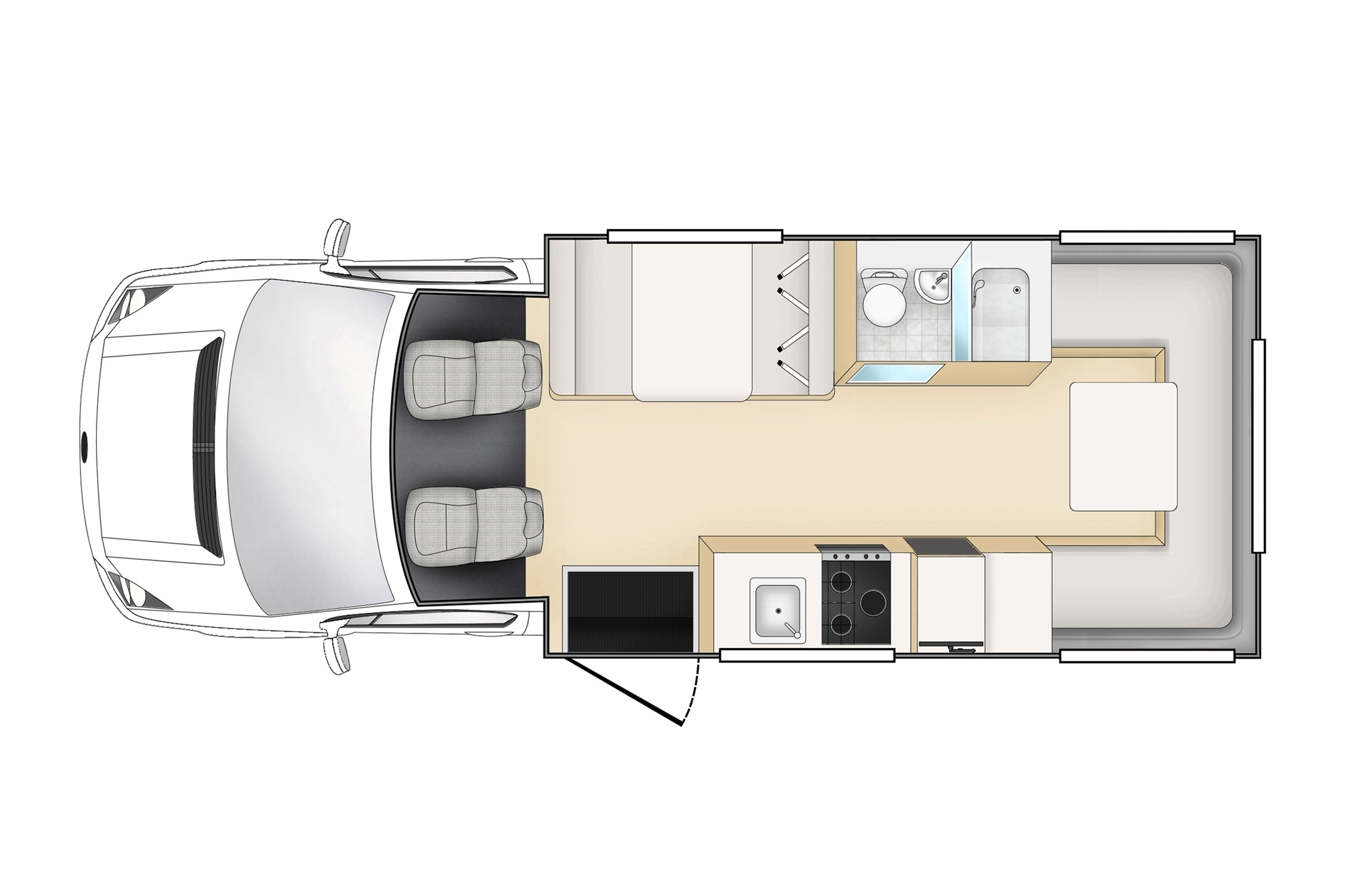 Floorplan bei Nacht des Apollo Euro Camper