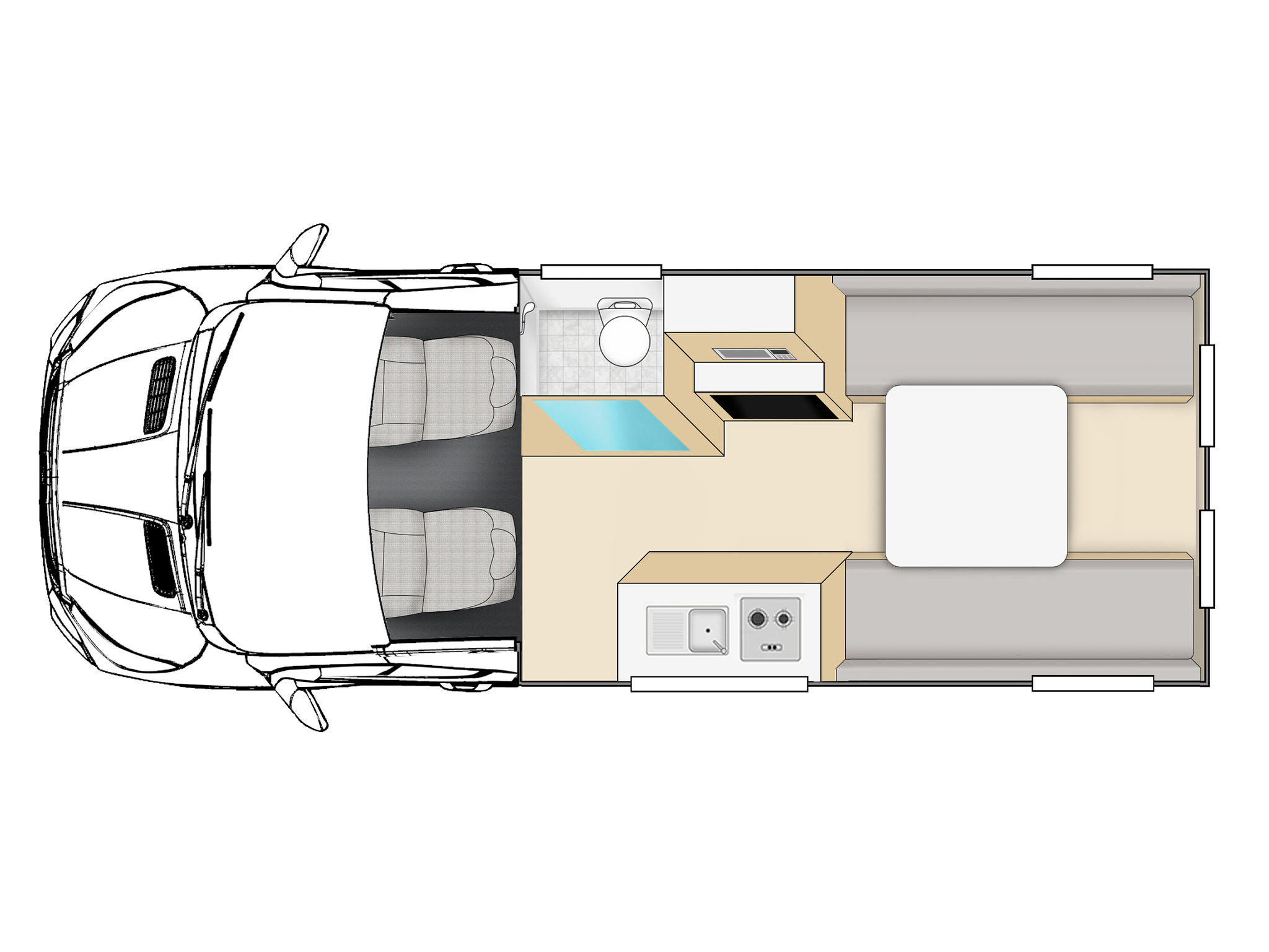 Aufteilung des Apollo Euro Camper bei Tag