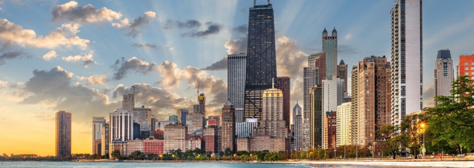 Chicago Skyline bei Sonnenuntergang
