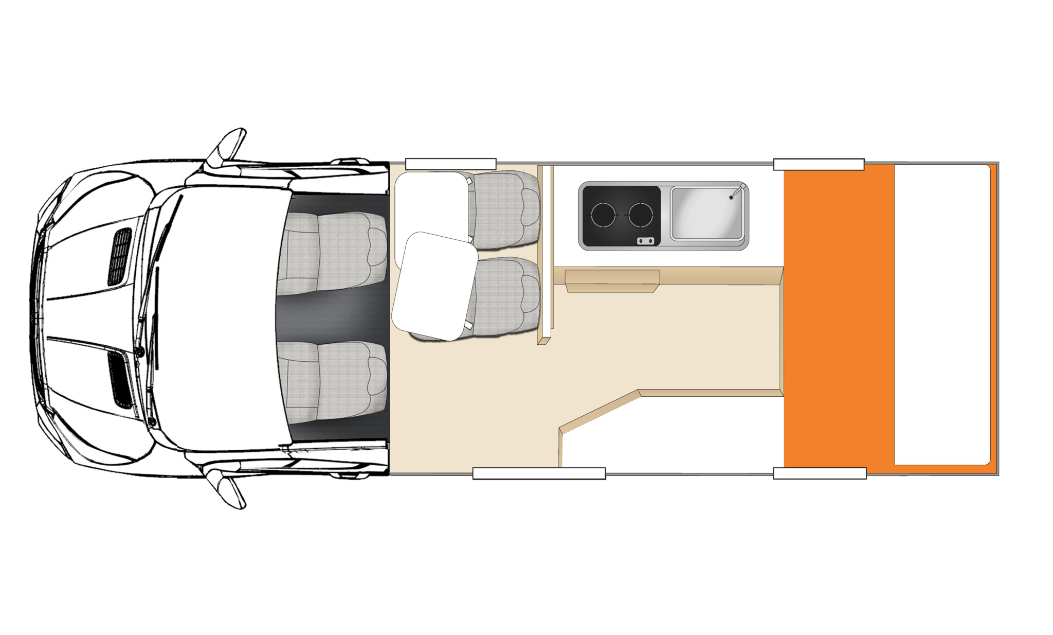 Floorplan bei Nacht des Apollo Endeavour Camper