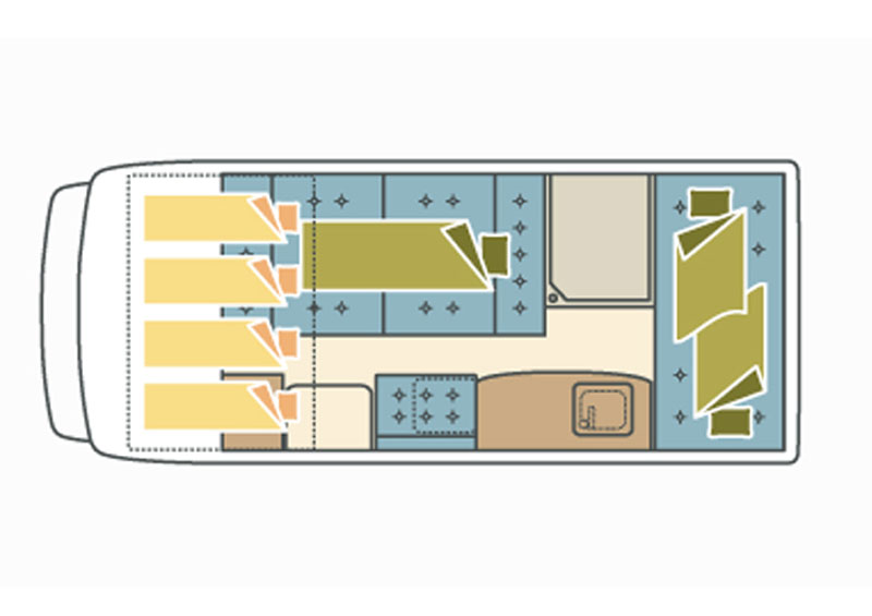 El Monte C16 Camper Layout bei Nacht