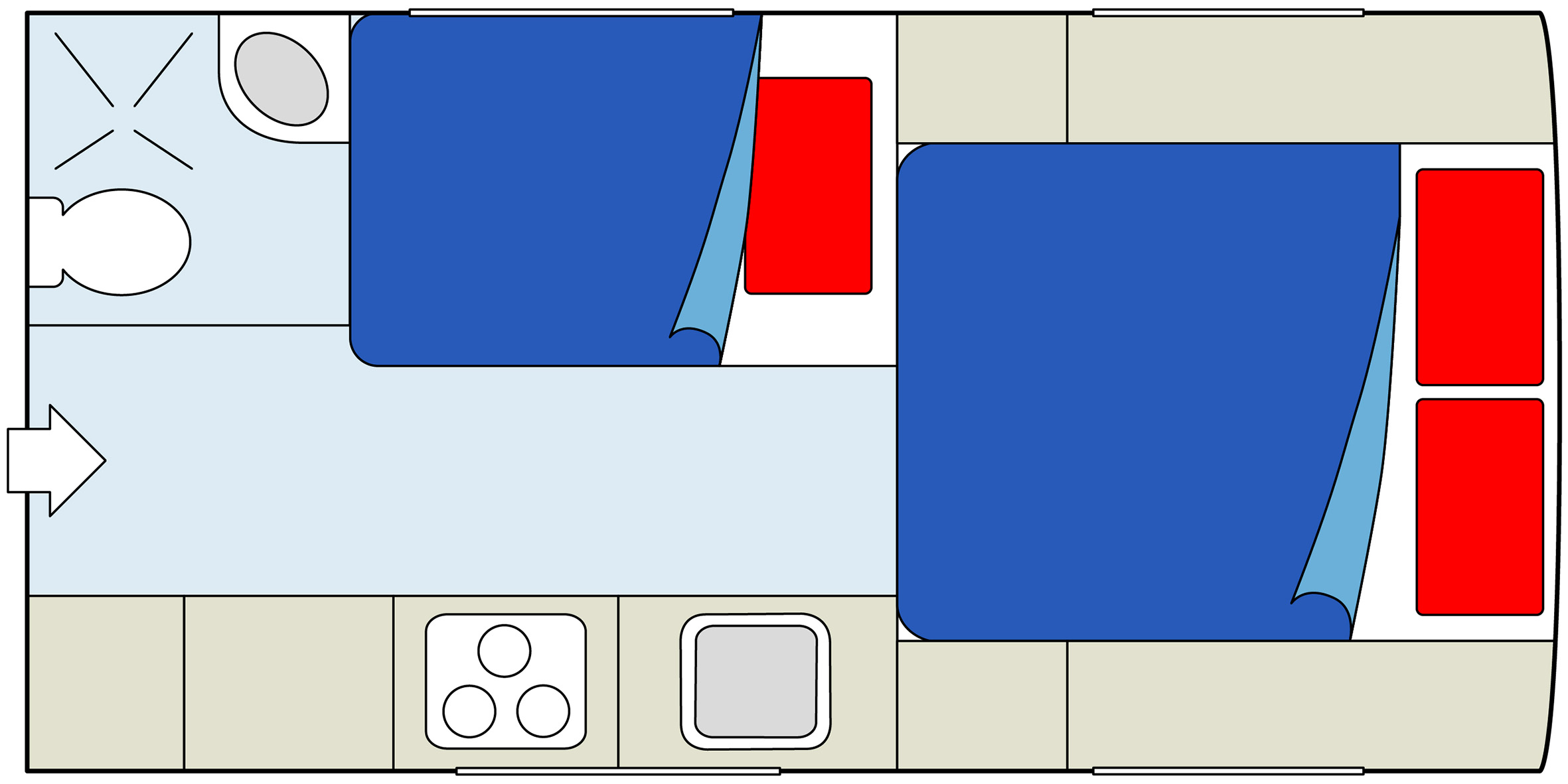 Floorplan bei Nacht des Maxi Travel Camper TCA