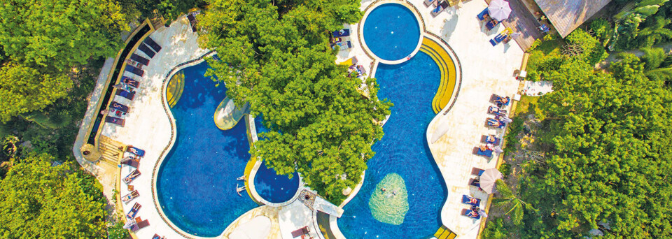 Sensi Paradise Beach Resort Pool aus der Luft