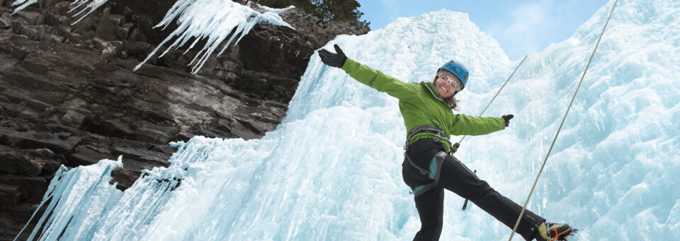 Kletterer an Eiswand, Banff